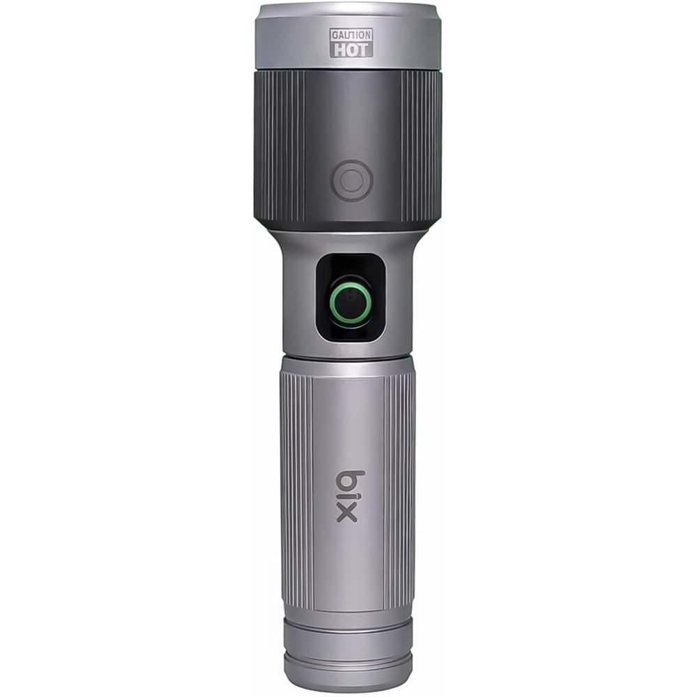 BİX BX5101FL 2300 Lümen 60W Led El Feneri Teleskopik Zoom Metal Gövdeli Şarj Edilebilir 850 Metre Uzun Menzilli Flashlight