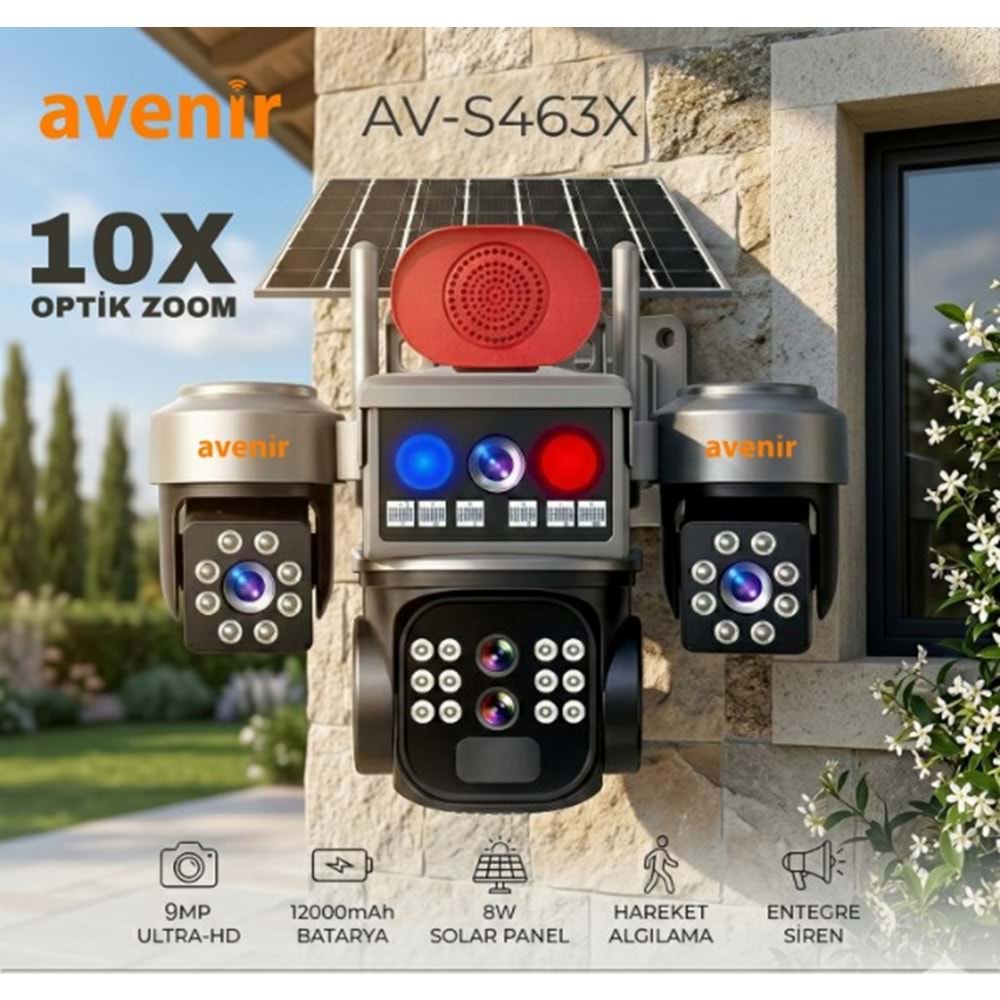 AVENİR AV-S463X 3 KAMERALI 1 PTZ 10X OPTİK ZOOMLU 4G SOLAR KAMERA