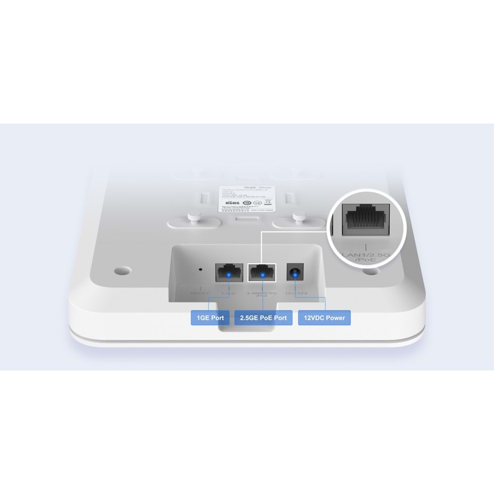 RUIJIE REYEE RG-RAP2260(G) AX1800 Wi-Fi 6 2PORT 2.4G 2x2MIMO 5G 2x2MIMO 23dBm 2.4 GHZ & 5 GHZ POE ADAPTORSUZ INDOOR ACCE