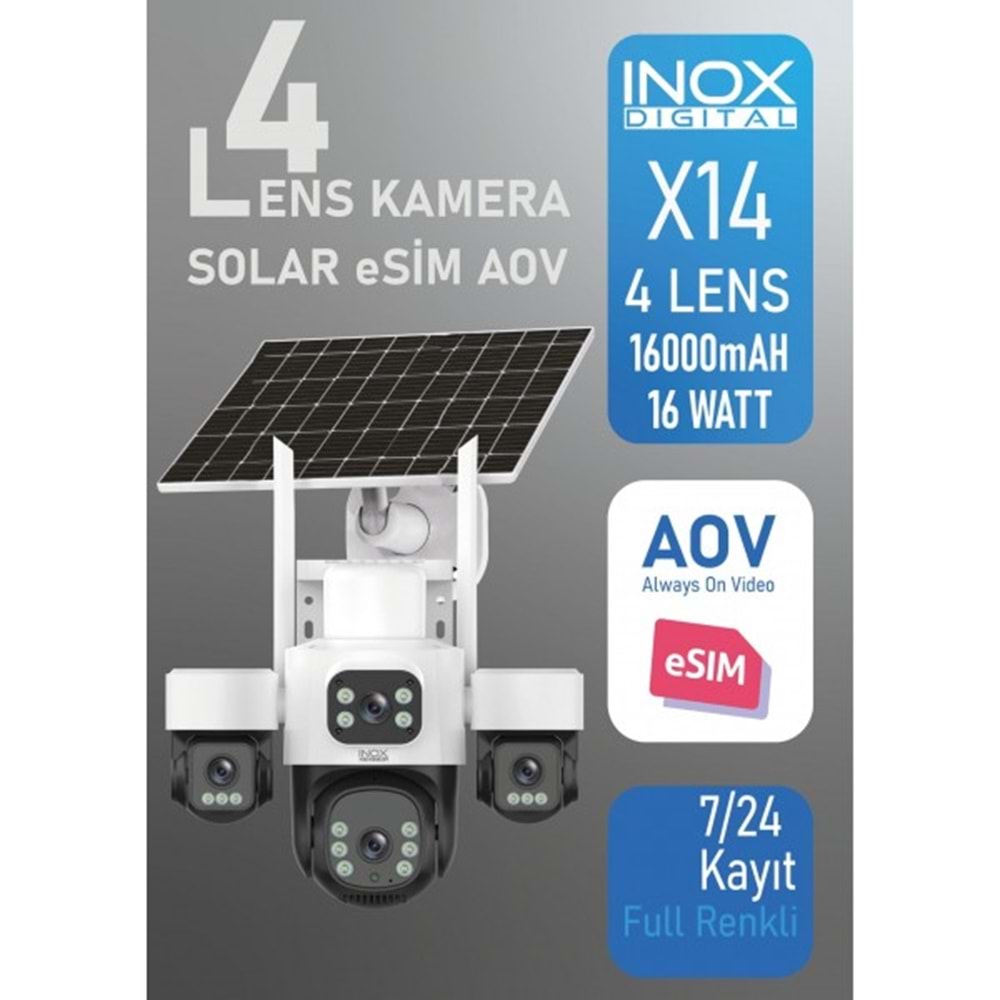 INOX X14 4 Kameralı Solar kamera 3mp Gece Renkli Görüşlü Esim Destekli
