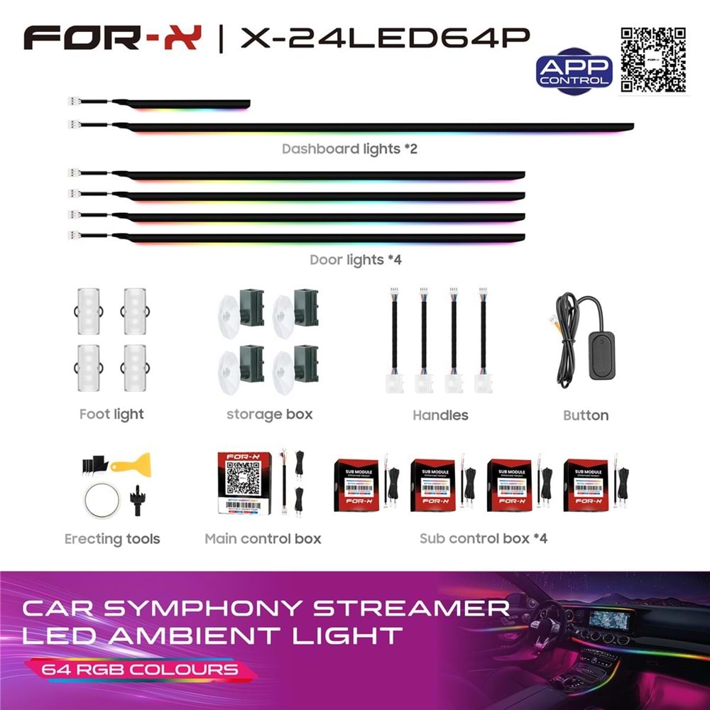 FOR-X X-24LED64P COLOURFUL ARAÇ İÇİ AMBİYANS LED AYDINLATMA
