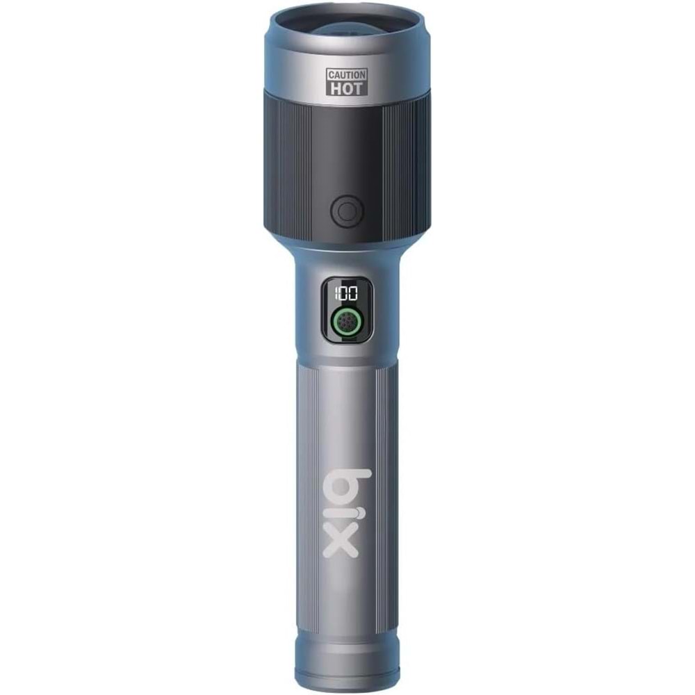 BİX BX5102FL 60W LED, Max. 3000 Lümen Parlaklık ve 1000 Metreye Kadar Uzun Menzilli, Şarj Edilebilir, LED Güç Göstergeli ve Çok Modlu Kompakt El Feneri