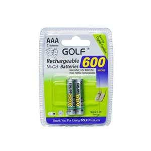 GOLF Şarjlı Pil AAA İnce Kalem 600 Mah 600 Serises Ni-Cd 2Li Paket