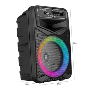 MİKADO MD-802KP Aktif Seyyar Anfi El Mikrofonlu 20cm 15 Watt Bluetooth Usb Ledli