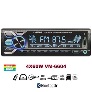 MEGA VM-6604 Oto Teyp 4X60 Watt Bluetooth Büyük Ekran