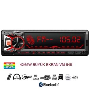 MEGA VM-848 Oto Teyp 4X65 Watt Bluetooth Büyük Ekran