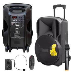 SUNPLUS SP-1538 Aktif Seyyar Anfi Uhf 1 El 1 Kafa 38cm 500 Watt Bluetooth Usb Sd Aux Mic