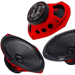 FOR-X XMD-3069 Oto Midrange Oval 6X9 İnç 300 Watt Kapaklı Kırmızı 2 Adet