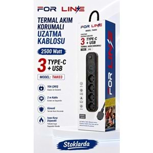 Forline Termal Akım Korumalı Grup Priz 4 LÜ ( Type-c + 2 Usb ) TAK03