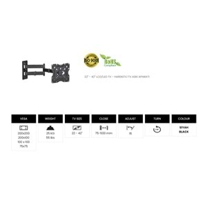 OEM (VT-322 HCL PRO) HÇK 22''-49'' LCD/LED/TV HAREKETLİ ASKI APARATI