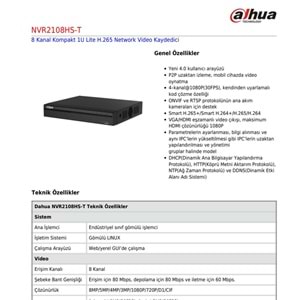 DAHUA NVR2108HS-T 8 KANAL NVR Kayıt Cihazı