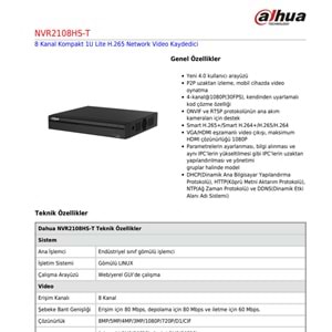 DAHUA NVR2108HS-T 8 KANAL NVR Kayıt Cihazı
