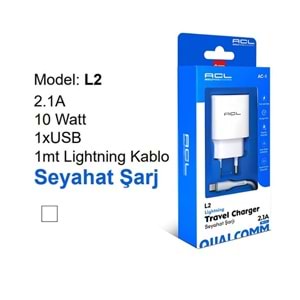 ACL L2 2,1A Lightning 1mt USB Kablolu Seyahat Şarj Aleti