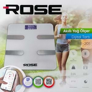 ROSE RB-201 Dijital Tartı Bluetooth Telefon Uygulamalı Akıllı Yağ Ölçer Siyah