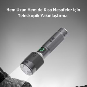 BİX BX5101FL 2300 Lümen 60W Led El Feneri Teleskopik Zoom Metal Gövdeli Şarj Edilebilir 850 Metre Uzun Menzilli Flashlight