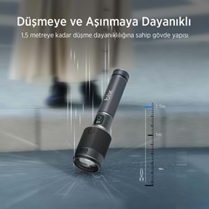 BİX BX5102FL 60W LED, Max. 3000 Lümen Parlaklık ve 1000 Metreye Kadar Uzun Menzilli, Şarj Edilebilir, LED Güç Göstergeli ve Çok Modlu Kompakt El Feneri