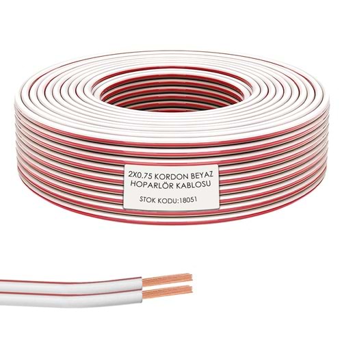 RBC Hoparlör Kablosu Kordon 2x0,75 Beyaz 100 Metre