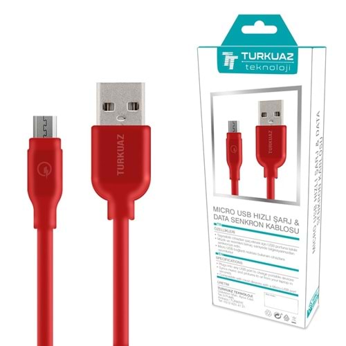 ŞARJ KABLO MICRO 2,4A KIRMIZI 100CM TURKUAZ