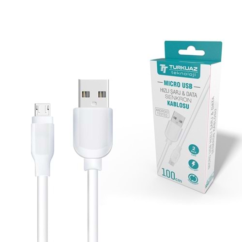 ŞARJ KABLO MICRO 2A BEYAZ 1MT EKO TURKUAZ