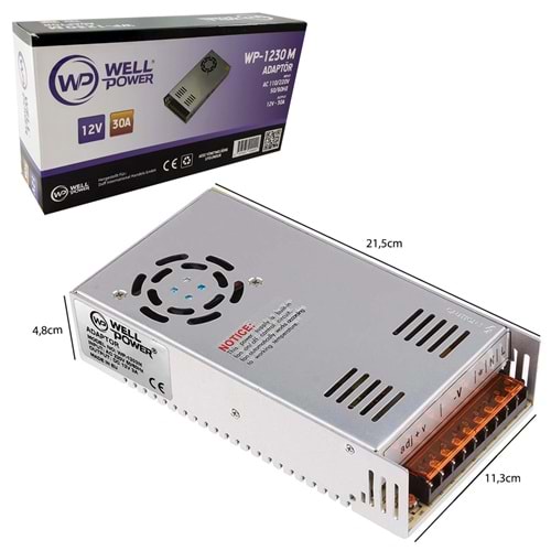 WELLPOWER WP-1230M Metal Kasa Adaptör Fanlı 12 Volt 30 Amper