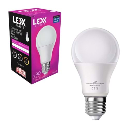 LED AMPÜL 220V 8W 650 LÜMEN BEYAZ E27 LEDX LD-08