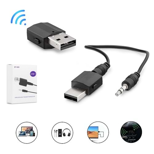 USB DONGLE BLUETOOTH 5,0 TRANSMITTER RECEIVER VERİCİ ALICI KABLOSUZ 2 IN 1 PIXLINK BT-600