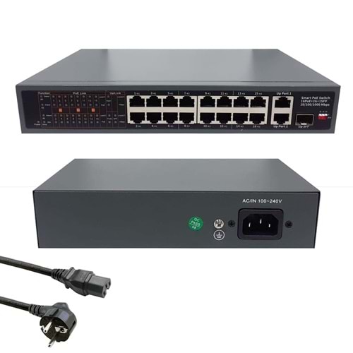 POE SWİTCH 16 PORT+2 UPLINK+1SFP GIGABIT 10/100/1000 MBPS SİMPLE SM-116P