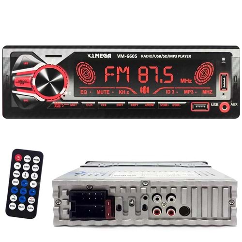 MEGA VM-6605 Oto Teyp 4X60 Watt Bluetooth Büyük Ekran