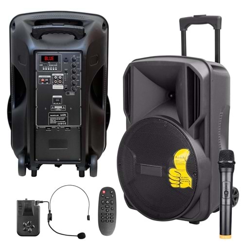 SUNPLUS SP-1538 Aktif Seyyar Anfi Uhf 1 El 1 Kafa 38cm 500 Watt Bluetooth Usb Sd Aux Mic