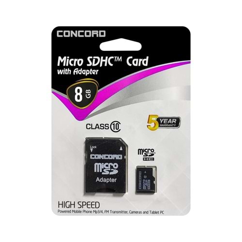 CONCORD C-M8 Hafıza Kartı Micro Sd 8GB Class10