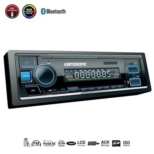 KAMOSONIC KS-MX802 Oto Teyp 4X50 Watt Bluetooth 2xUsb Sd Fm Aux