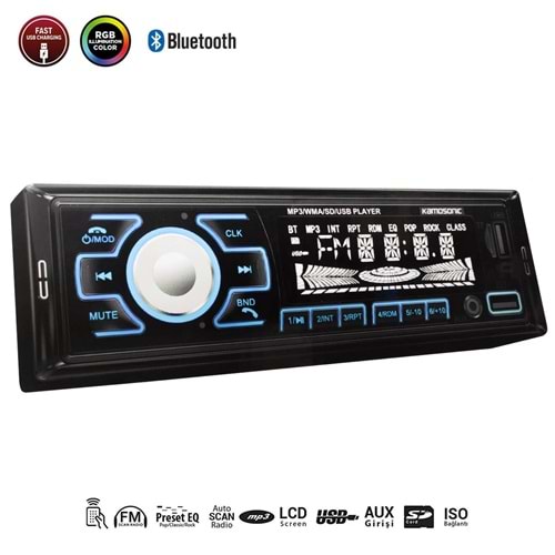 KAMOSONIC KS-MX803 Oto Teyp 4X50 Watt Bluetooth 2xUsb Sd Fm Aux