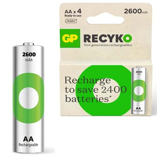 GP RECYKO ŞARJLI PİL AA KALEM 2600MAH Nİ-MH (2 ADET)