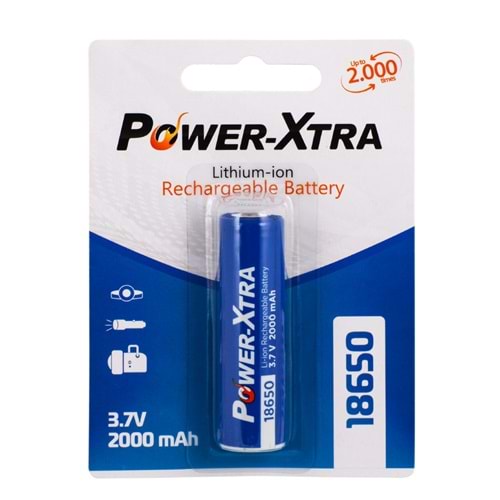 Power-Xtra 18650 - 3,7V 2000 Mah Tekli Blister-Başlı Li-ion Şarjlı Pil