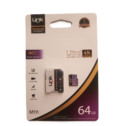 LİNK TECH 64GB 4K HAFIZA KARTI KAMERA UYUMLU M111