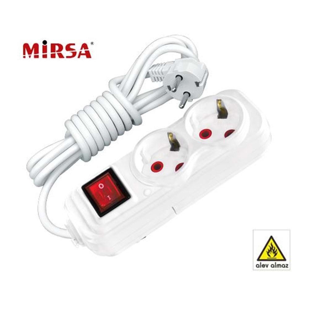 GRUP PRİZ İKİLİ TOPRAKLI ANAHTARLI 3MT MİRSA 7720103 çift kayıt