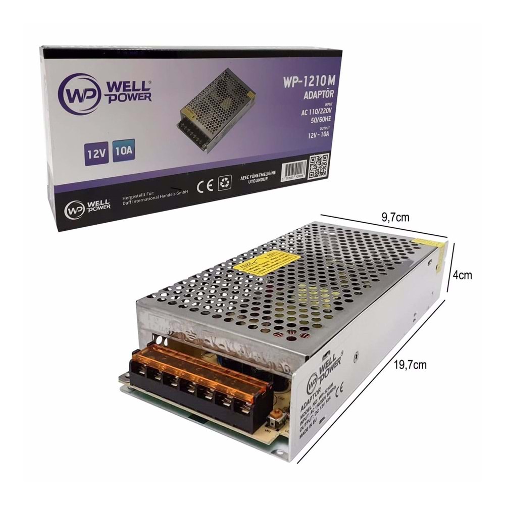 WELLPOWER WP-1210M Metal Kasa Adaptör 12 Volt 10 Amper