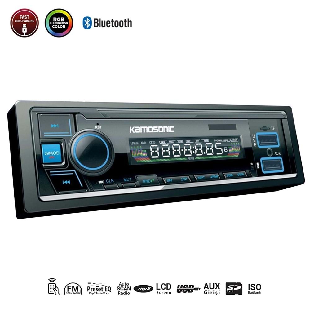 KAMOSONIC KS-MX802 Oto Teyp 4X50 Watt Bluetooth 2xUsb Sd Fm Aux