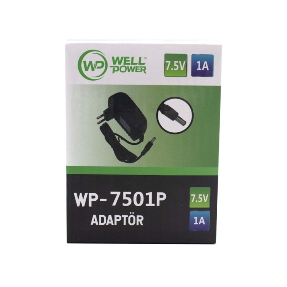 WELLPOWER WP-7501P 7,5 VOLT 1 AMPER PLASTİK KASA 5,5X2,5 MM