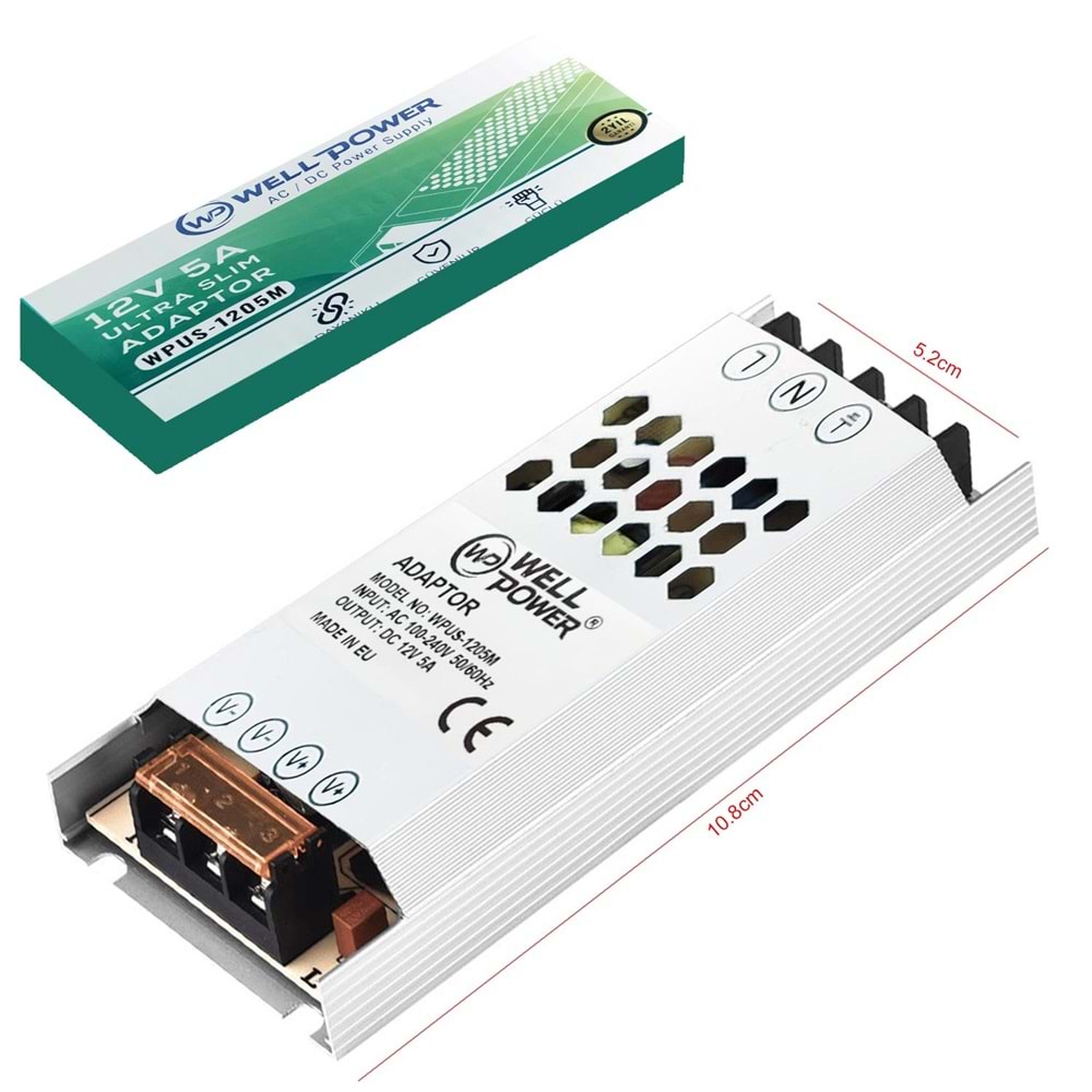WELLPOWER WPS-1205M SLIM 12 VOLT 5 AMPER METAL KASA ADAPTÖR