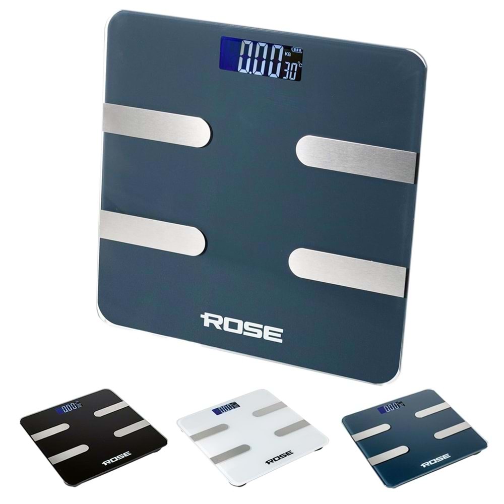 ROSE RB-201 Dijital Tartı Bluetooth Telefon Uygulamalı Akıllı Yağ Ölçer Siyah