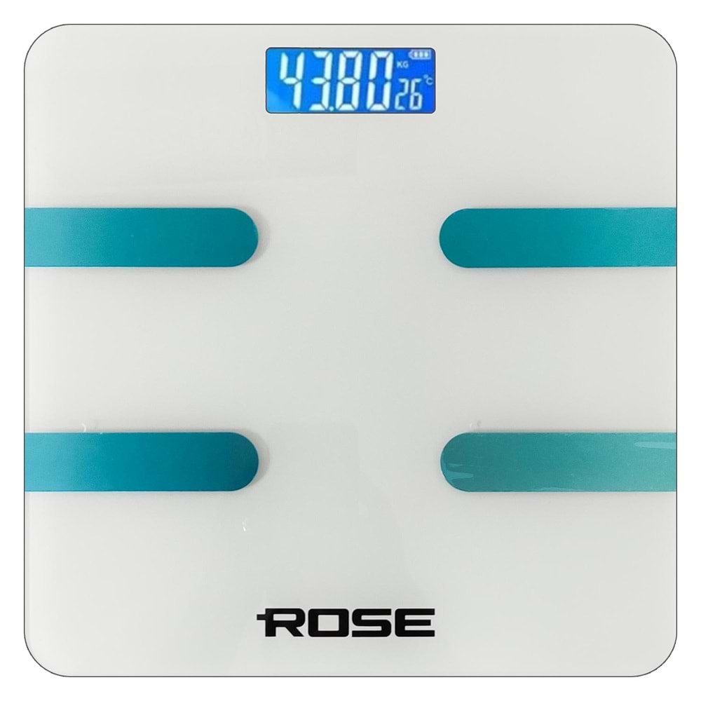 ROSE RB-201 Dijital Tartı Bluetooth Telefon Uygulamalı Akıllı Yağ Ölçer Siyah