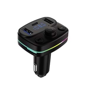 ACL AFT-10 Bluetooth 5.0 Araç İçi FM Transmitter ve Hızlı Şarj Cihazı (Çift USB + Type-C Çıkışlı, 7 Renkli RGB)